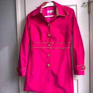 Hot pink corduroy jacket with leopard trim